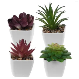 Decorative Flowers 4 Pcs Garden Fake Bonsai Small Faux Bulk Plants Patio Plastic Mini Potted