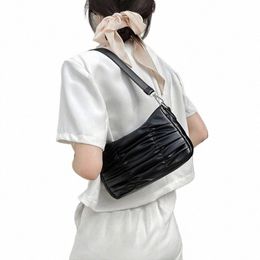 yogodlns Luxury Pleated Shoulder Bag Women Simple PU Leather Bag Designer Armpit Handbag Casual Lady Underarm Pouch Sac 74A1#