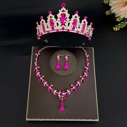 Necklaces Fashion Crystal Tiaras Crowns Bride Wedding Jewellery Set Rhinestone Crown Necklace Earring For Women Accessories Diadem Headdress