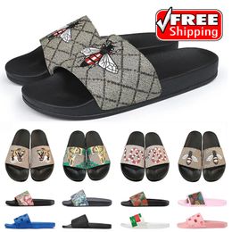 free shipping slide sandal rubber slides women Platform Sandals Floral Flats Gear Flip Flops Slippers Striped Womens Embroidered Blooms Summer Beach Loafers