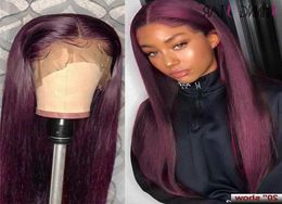 Straight Burgundy 99J Colored 131 Front Human Hair Wig Peruvian Remy Lace Part Shining Star 150 Pre Plucked3094803