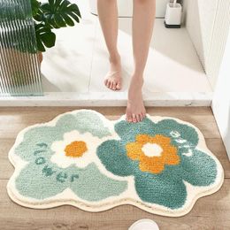 Bath Mats Inyahome Flower Shape Bathroom Rug Mat Non-Slip Microfiber Shower Absorbent For Machine Washable