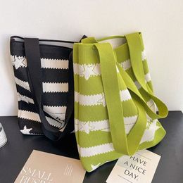 Colour matching Hand-woven Bag Reusable High-capacity Knit Tote Bag Wool Knitting Shoulder Bags Student j6kz#