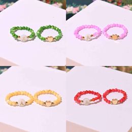 Rings Band 2pcs/lot Initial for Women Gold Color Heart Mother of Pearl Beads Elastic Ring Fashion Finger Jewelry MOON GIRL Design G230317