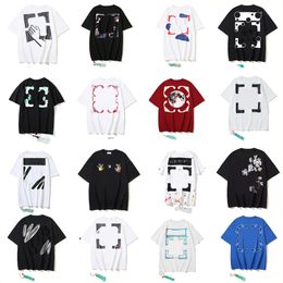 2024 new Offofwhite Classic Gradient Arrow Dissolved Graffiti Warning Line ow Fashion Brand Religious Couple Short Sleeve T-shirt women and man T-shirt