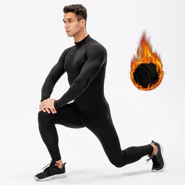 Running Sets Winter Thermal Underwear Long Sleeve Fleece Shirt Leggings Sportswear Male Gym Clothing Men Warm Sport Set Jogging Tracksui