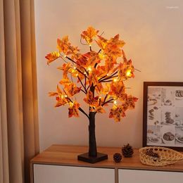 Decorative Flowers 4 Inch Lighted Thanksgiving Fall Maple Tree 24 LED Battery Decorations Artificial Indoor Room Holiday Xmas Party Home