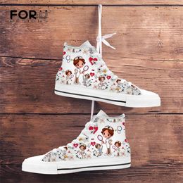 Casual Shoes FORUDESIGNS High Top Sneakers Women Funny Prints Lace Up Trainers White Breathable Canvas