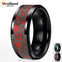 Rings MenBand Unique 6/8mm Tungsten Carbide Rings Wedding Band Gear Wheel Black Carbon Fibre Inlay Fashion Jewellery Comfort Fit
