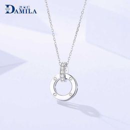 High Quality Luxury Necklace Damila S925 sterling silver interlocking necklace for womens fashion versatile and minimalist collarbone chain zircon pendant