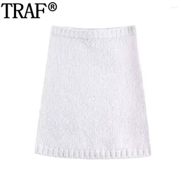 Skirts 2024 Women's Knitted Mini Skirt Woman Stylish High Waist Short For Women Autumn Winter Knit A Line