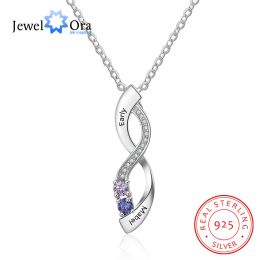 Necklaces JewelOra 925 Sterling Silver Custom Engraved Pendant Personalised Infinity Name Necklaces with 2 Birthstones S925 Silver Jewellery