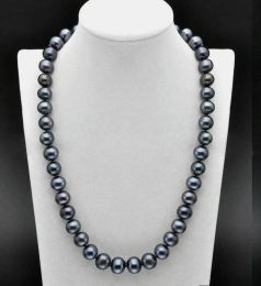 Necklaces natural 89mm AAA+ Tahitian black blue PEARL NECKLACE 14K GOLD 24"fine jewelryJewelry Making