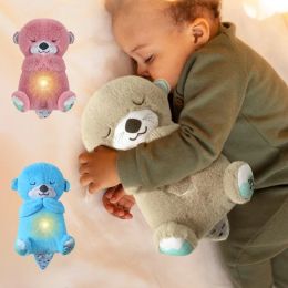 Toys Breathing Otter Plush Toy Pet Cat Nap Sensory with Light and Sound Newborn Baby Gift Baby Musical Doll 30cm for Soothing Sleep