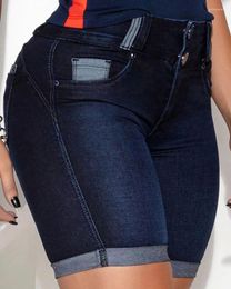 Women's Jeans Summer Fashion Pocket Button Design High Waist Casual Plain Skinny Daily Short Y2K Streetwear 2024