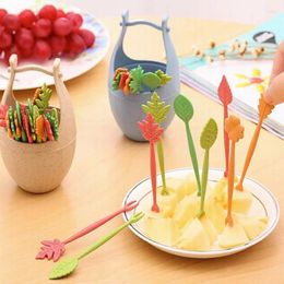 Forks Leaves Fruit Fork Plastic Creative Bucket Store Mini Cartoon Kids Cake Snack Dessert Toothpick Accessories Party Decorations