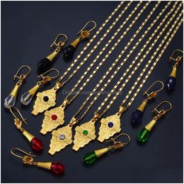 Other Jewellery Sets Hawaiian Bead Ball 14K Yellow Gold Cross Pendant Necklaces Coloured Crystal Earrings Guam Micronesia Chuuk Pohnpei D Dhpby