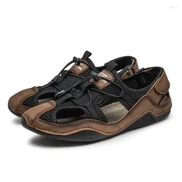 Sandals 2024 Leather Men Shoes Summer Large Size Men's Man Fashion Slippers Big 46