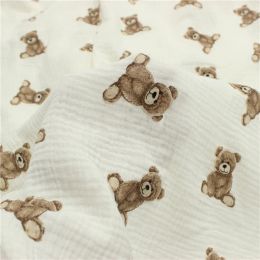 T-shirts 100*135cm Bear Double Gauze 100% Cotton Fabric For Baby Clothes / Sleepwear / Shirts / Skirt tecido luxo