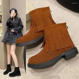 Boots Botines Thick Soled Heeled Women Boot 2024 Autumn Lightweight Ankle Plush Short Zippered Tassel Shoe