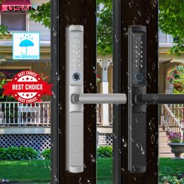 Control Wifi Waterproof BridgeCut Smart door Lock Biometric Fingerprint Digital Electronic door lock For Outdoor Pull Push Sliding Door