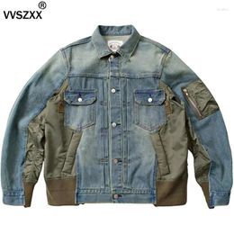 Men's Jackets Multi Material Splicing Deconstruction Loose Denim Jacket Men Stereoscopic Cropping Patchwork Jeans Coat Male