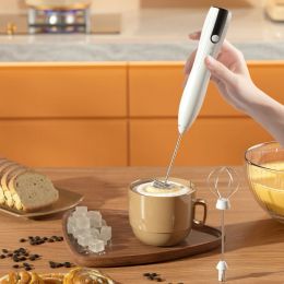 Frothers Electric Coffee Whisk Stainless Mini Drink Mixer Adjustable USB Rechargeable 1500mAh Wireless for Latte/Cappuccino/Hot Chocolate