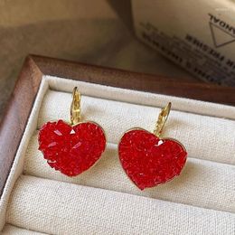 Hoop Earrings High-end Red Love-heart Apple 2024 Latest Confession Gift Adult's Pendant Rhinestone Heart-shape Ear Drops