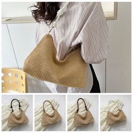 large Capacity Straw Woven Crossbody Bag Zipper Bohemian Style Woven Shoulder Bag Adjustable Shoulder Strap Handmade 05o8#