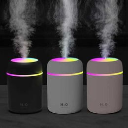 Humidifiers USB cold fog spray portable 300ml electric air humidifier aromatic oil diffuser with color night light suitable for household cars Y240422