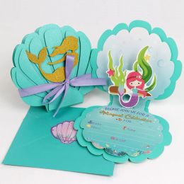Bags Ourwarm Mermaid Party Invitations 3d Pearlescent Mermaid Birthday Party Supplies with Envelopes for Kids Girls Birthday