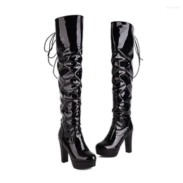 Boots BLXQPYT 2024 Women Fashion Knee Tall Round Heel Banquet Winter High Heels Size 43 Shoes 55-4