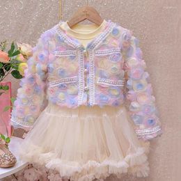 Clothing Sets 2024 Spring And Autumn Dress For Children's Girls Super Immortal Fashionable Set Gradient Flower Coat Kids Clothes