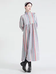 Casual Dresses In Spring Summer Korean Fashion Commuting Women's Dress Street Temperament Colorful Striped Round Neck Bubble Sleeved