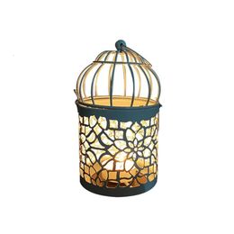 Iron Stick Holder Hanging Metal Birdcage Tealight Lantern Hollow Candle Holders for Table Wedding Party Home Decor s