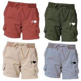 Trending Love Printed Women Short Pants Summer Women Cargo Shorts Casual Loose Drawstring Shorts Elastic Waist Comfy Shorts 240420