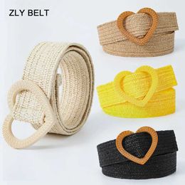 Waist Chain Belts ZLY 2023 New Fashion Kniited Belt Women Men Colourful Straw Plaited Article Heart Pin Buckle Vintage Cute Luxury Jeans Coat Style Y240422