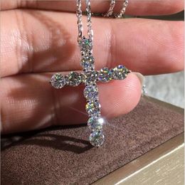 Fashion Cross Designer Pendant Necklaces Beauty Shining A CZ Diamond Stone Crystal Top Quality Women Necklace S925 Sterling Silver213H