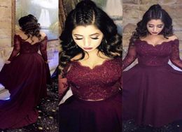 Long Sleeves Prom Dress Lace Wine Burgundy See Through Graduation Evening Party Gown Plus Size Custom Made5395224