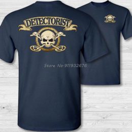 Sweatshirts Double Side Metal Detector Crossbones Tshirt Treasure Detectorist Skull Badge T Shirts Men Fashion Print Cotton Tshirt