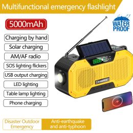 Radio ABBREE Waterproof Emergency Radio Auto Scan AM/FM Charge by Solar Power Hand Crank USB charger Power Bank for Cellphone