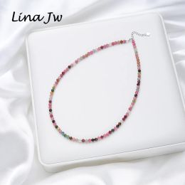 Necklaces 4mm Natural Stone Tourmaline Handwork Necklace for Women Gift Wedding Party Jewellery 925 Sterling Silver Amethyst Choker