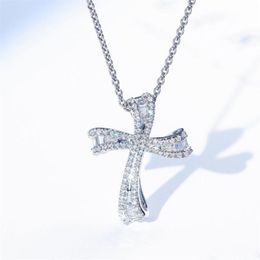 New Unique Fine Jewellery Real 925 Sterling Silver Cross Pendant Full White Sapphire CZ Diamond Popular Party Women Wedding Clavicle275w