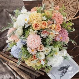 Decorative Flowers 1pcs Artificial Mixed Bouquet Multicolor Bridal Wedding Family Party Home Living Room Office Desktop Decor