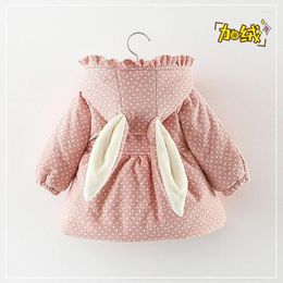 Down Coat Baby Girl Clothes Floral Hooded Cotton-Padded Bow Heart Front Jacket Outerwear For 1 Year Infant Birthday