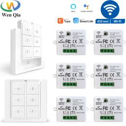 Control Tuya Wifi Rf Smart Light Switch 433mhz 6 Gang Wireless Wall Panel Switch,110v 220v Timing Receiver Work with Goole Home/alexa