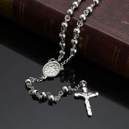 Necklaces Hot selling 4/6/8/10mm Wide Stainless Steel Beads Pray necklace Pray rosary religious beads jewelry necklace Jesus jewelry
