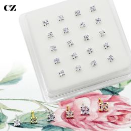 Jewellery 2022 New Design 925 Sterling Silver 2.0mm 2.5mm 3.0mm Square Shiny Zircon Nose Stud Piercing Jewellery Percing Nez Pircing Nariz