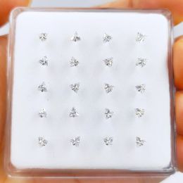 Jewelry 925 sterling silver 3mm trangle clear cubic zirconia nose piercing jewelry nose pin 20pcs/pack