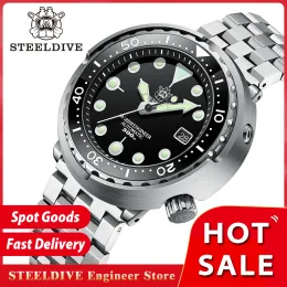 Watches STEELDIVE SD1975 Mens Automatic Watches Men Dive Watch 300m Waterproof Mechanical Wristwatch C3 Luminous Clock Sapphire Mirror